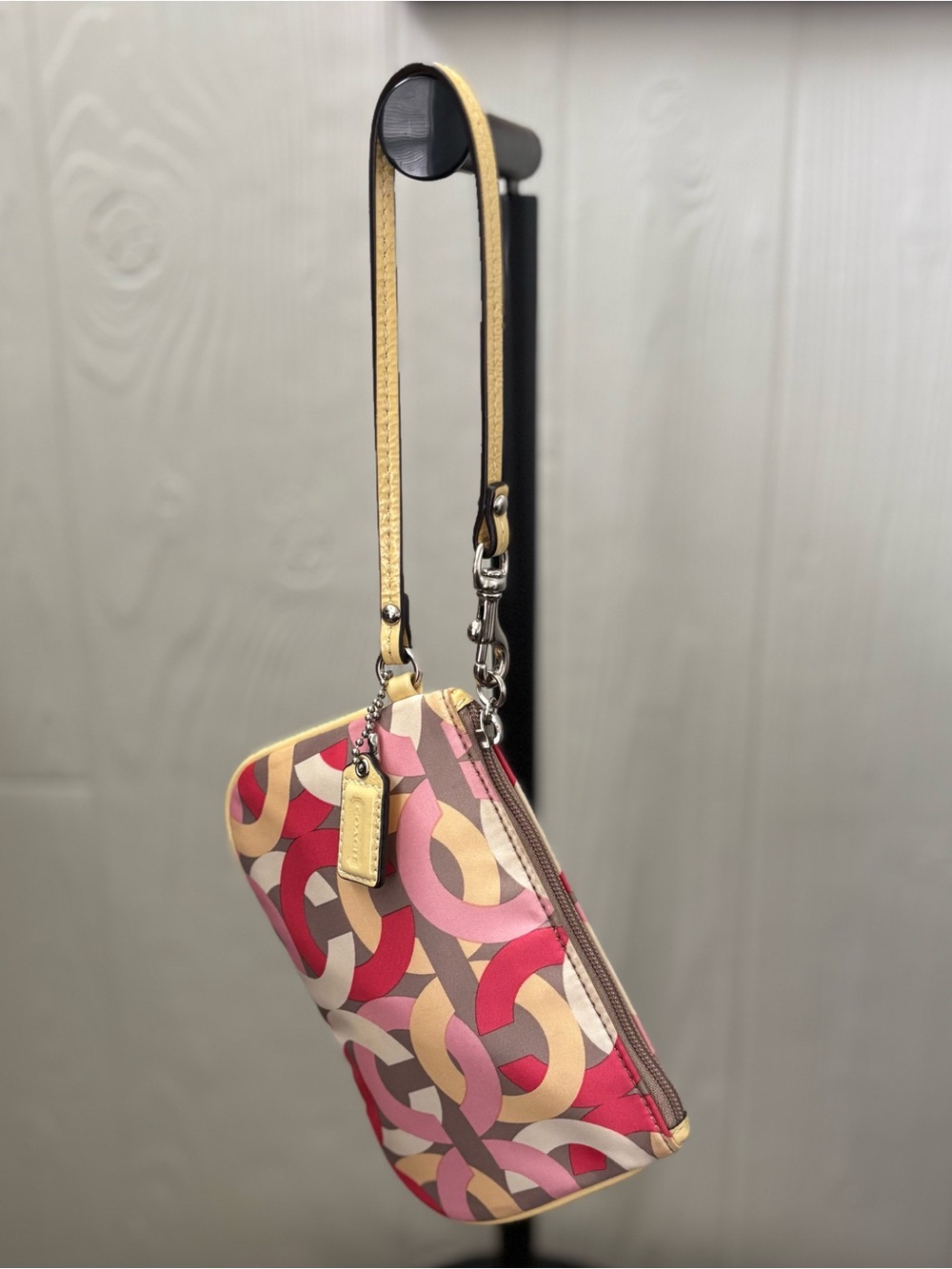 Coach Kristin • Pink Red Tan Print Wristlet